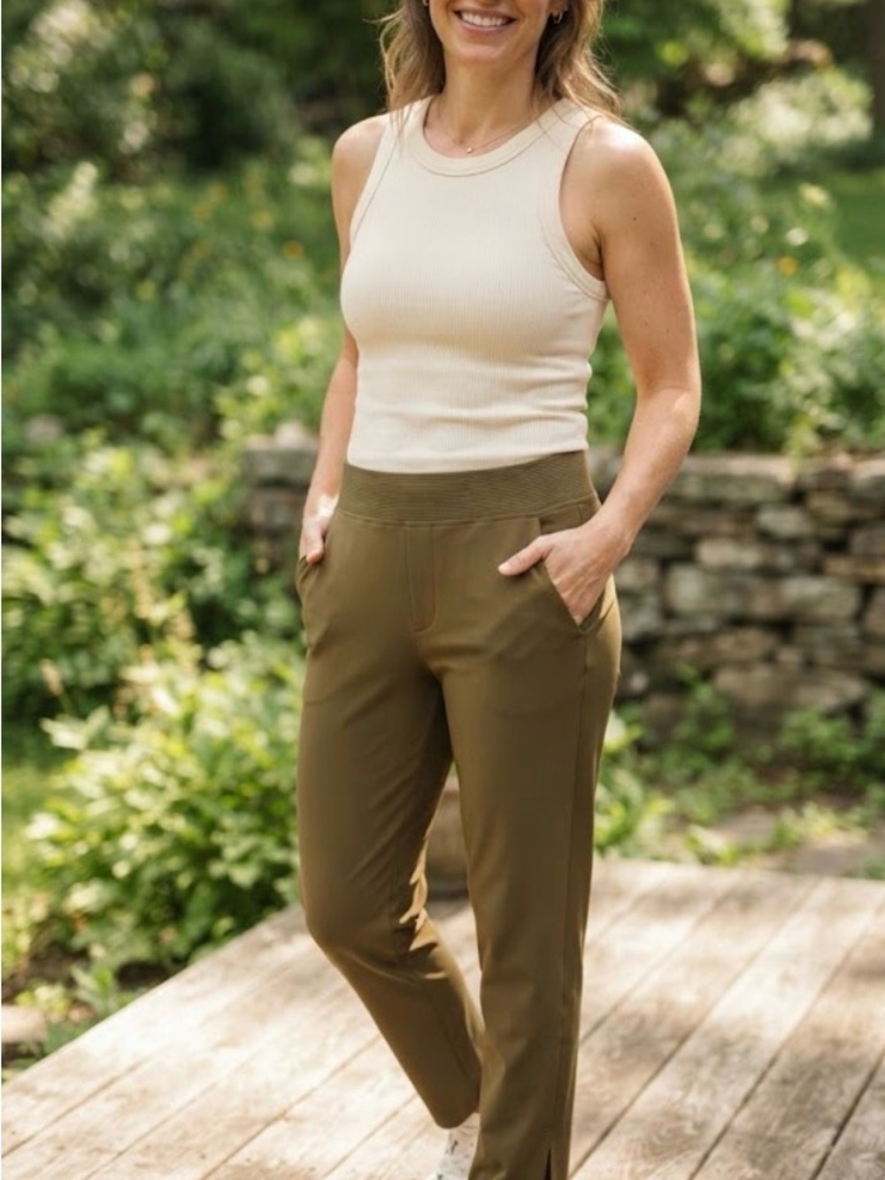 Athleta Olive Straight-Leg Pull-On Pants